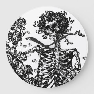 Grande Horloge Ronde Skeletons et Rose