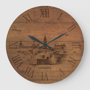 Grande Horloge Ronde Sketched london city roman numerals wooden clock