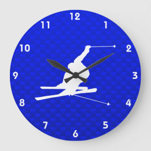 Grande Horloge Ronde Ski bleu de neige