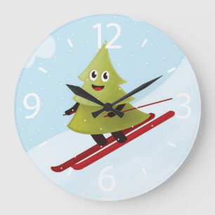 Grande Horloge Ronde Ski Pine Arbre Cute Sports Neige hiver