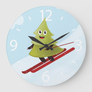 Grande Horloge Ronde Ski Pine Arbre Cute Sports Neige hiver