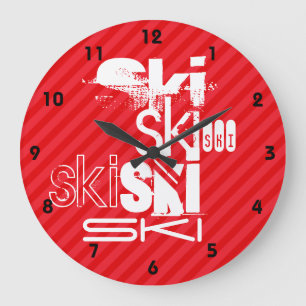 Grande Horloge Ronde Ski ; Rayures de rouge d'écarlate