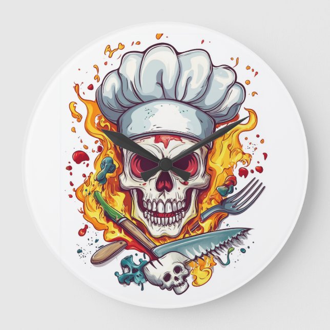 Grande Horloge Ronde Skull Chef Kitchen Master (Recto)