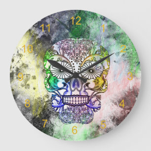 Grande Horloge Ronde Skull Grunge Skeletal Large Clock