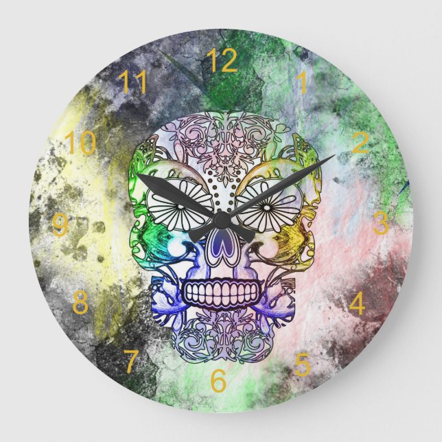 Grande Horloge Ronde Skull Grunge Skeletal Large Clock (Recto)