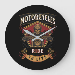 Grande Horloge Ronde Skull Ride Cycles moteurs, Ride To Live