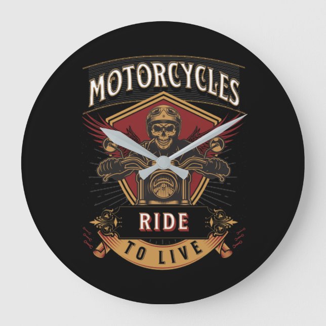 Grande Horloge Ronde Skull Ride Cycles moteurs, Ride To Live (Recto)