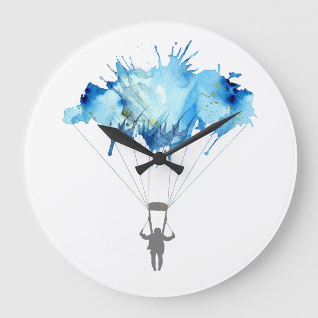 Grande Horloge Ronde Skydiver, Parachute. Skydiving Sport. Parachuting (Recto)