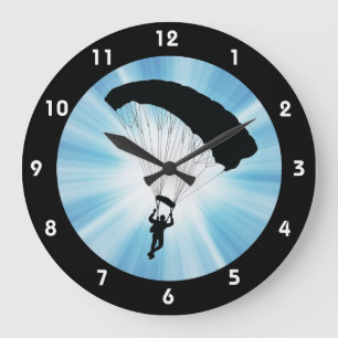 Grande Horloge Ronde Skydiving Parachuting Design Wall Clock