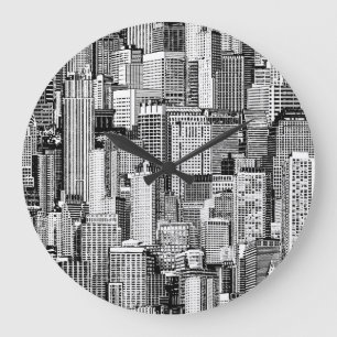Grande Horloge Ronde Skyscraper City Texture Isométrique sans fil