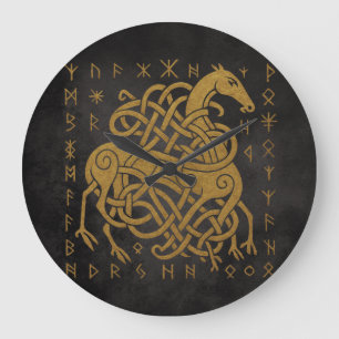 Grande Horloge Ronde Sleipnir, Cheval doré norrois avec symbole de rune