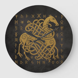 Grande Horloge Ronde Sleipnir, Cheval doré norrois avec symbole de rune