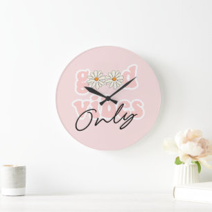 Grande Horloge Ronde Slogan hippie des années 70 de Good Vibes