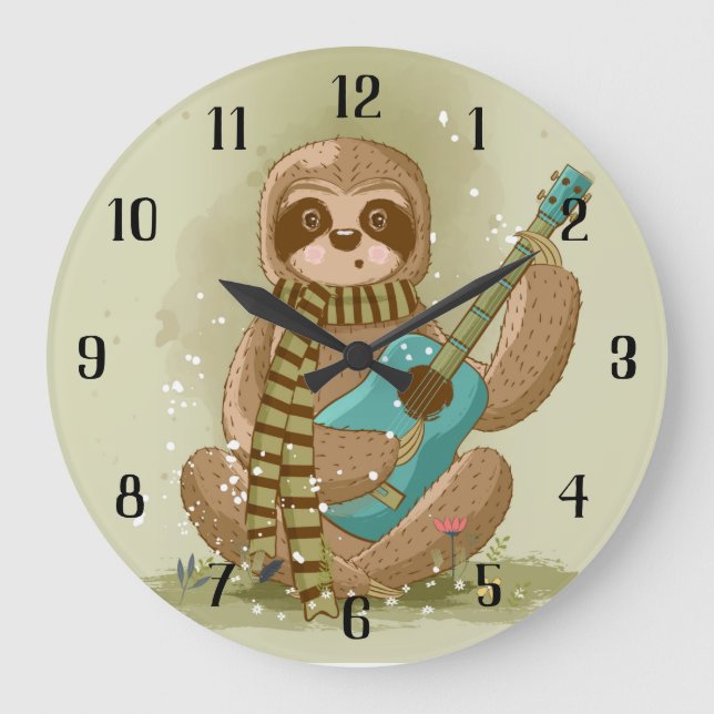 Grande Horloge Ronde Sloth avec guitare (Recto)