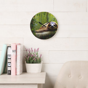 Grande Horloge Ronde Sloth Lazy Afternoon, Tissu Mur