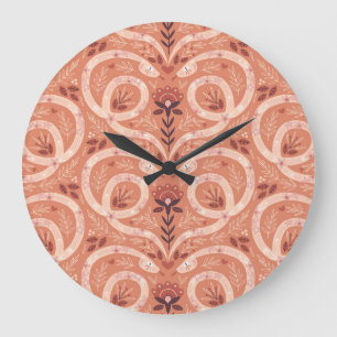 Grande Horloge Ronde Snake floral folk : Vintage symétrique