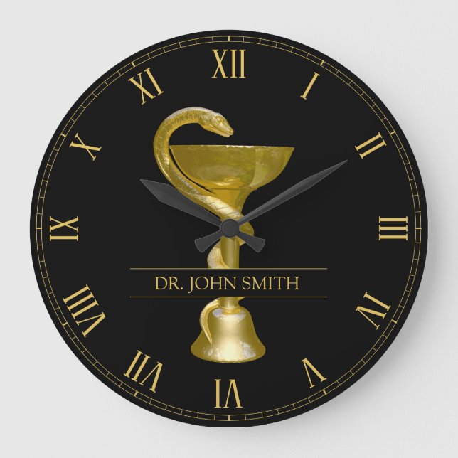 Grande Horloge Ronde Snake Médicale Bowl Hygieia Gold Caduceus Nom (Recto)