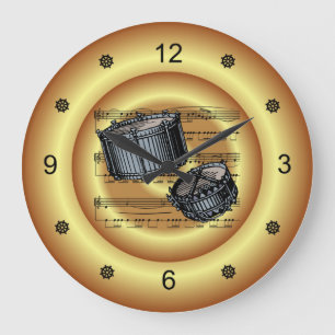 Grande Horloge Ronde Snare Drums ~ Sheet Music ~ Gold Arrière - plan ~ 