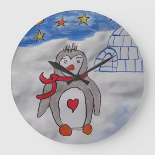 Grande Horloge Ronde Snow Penguin Clock