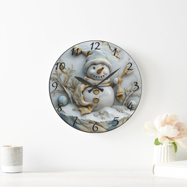 Grande Horloge Ronde Snowman en hiver Wonderland (Maison)