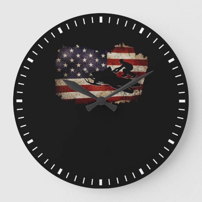 Grande Horloge Ronde Snowmobile USA Drapeau Snow Sled Patriotique (Recto)