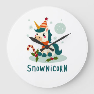 Grande Horloge Ronde Snownicorn Licorne Mignonne Bonhomme de Neige Noël
