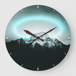 Grande Horloge Ronde Snowy mountain mysterious blue neon light