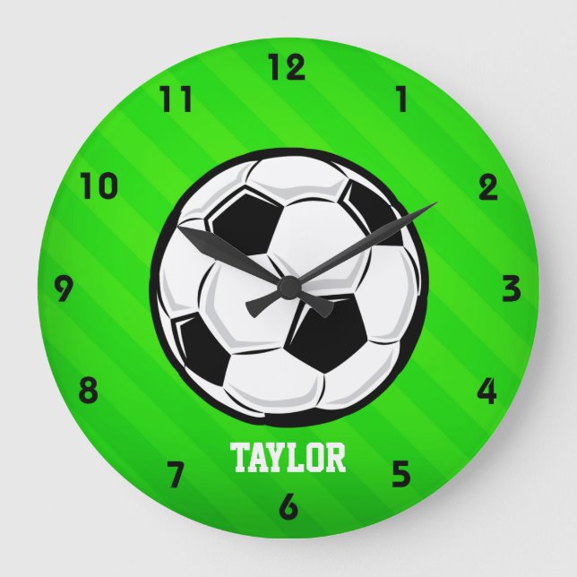 Grande Horloge Ronde Soccer Ball; Néon Green Stripes (Recto)