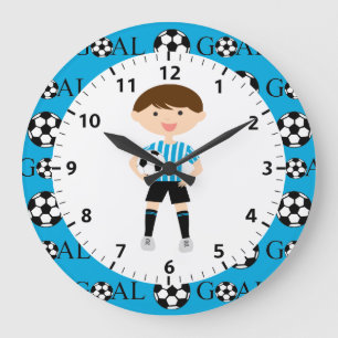Grande Horloge Ronde Soccer Boy 1 Light Blue and White Stripes But