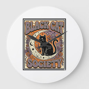 Grande Horloge Ronde Société du chat noir Chat noir Art vectoriel vinta