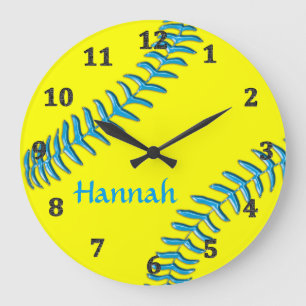 Grande Horloge Ronde Softball Clocks Your NAME, Background, Text COLORS