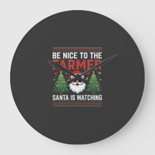 Grande Horloge Ronde Sois gentil avec le père Noël agriculteur de Noël