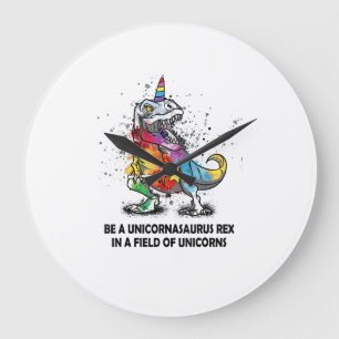 Grande Horloge Ronde Sois un Unicornasaurus Rex dans un champ de licorn