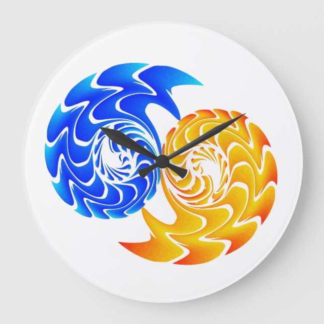 Grande Horloge Ronde Solde Abstrait du Yin Yang Gold (Recto)