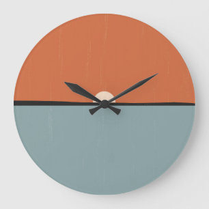 Grande Horloge Ronde Soleil Abstrait moderne et coucher de soleil orang