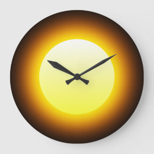 Grande Horloge Ronde Soleil brillant jaune sur noir