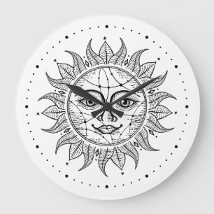 Grande Horloge Ronde Soleil céleste Noir & Blanc Vintage Style Soleil F