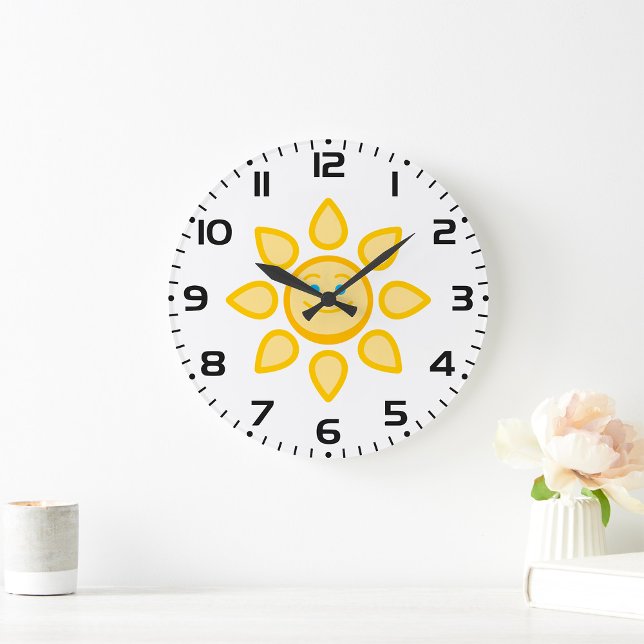 Grande Horloge Ronde Soleil souriant Joyeux soleil (Créateur téléchargé)
