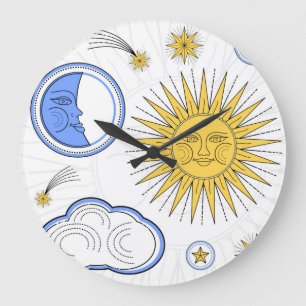 Grande Horloge Ronde Soleil vintage et Lune