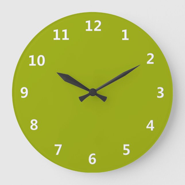 Grande Horloge Ronde Solid Limeade Green with White Numbers Wall Clock (Recto)