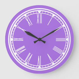 Grande Horloge Ronde Solide violet mauve blanc chiffres romains cadenas