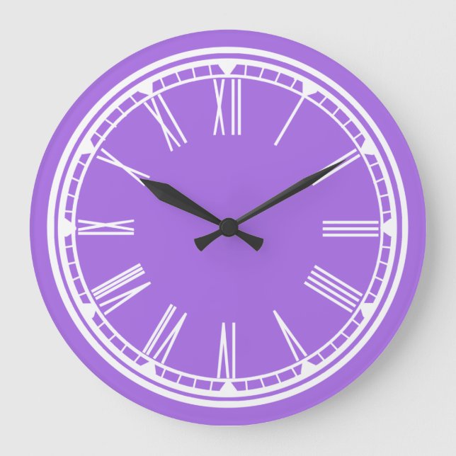 Grande Horloge Ronde Solide violet mauve blanc chiffres romains cadenas (Recto)