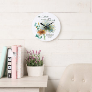Grande Horloge Ronde Son Amour Endure Pour Toujours Psaume 136 Floral B