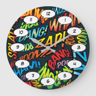 Grande Horloge Ronde Sons rétro de bande dessinée Pop Art