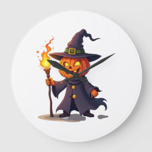 Grande Horloge Ronde Sorcier Citrouille � Chemise Magique d'Halloween