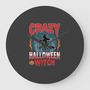Grande Horloge Ronde Sorcier Halloween Fou Conception Broomstick Horreu