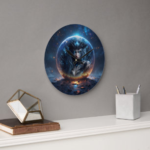 Grande Horloge Ronde Sorcière Cosmique – Née de la Sphère Stellaire.