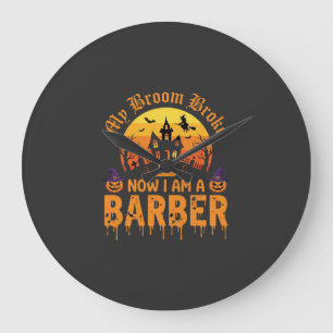 Grande Horloge Ronde Sorcière de barbier d'Halloween Balai Cassé Maison