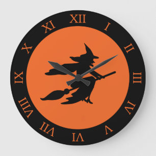 Grande Horloge Ronde Sorcière de Halloween
