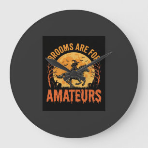 Grande Horloge Ronde Sorcière de Halloween Balais de Cheval pour Amateu